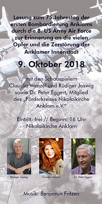 Flyer zur Lesung am 09. Oktober 2018 mit Claudia Wenzel, Rüdiger Joswig und Dr. Peter Eggert