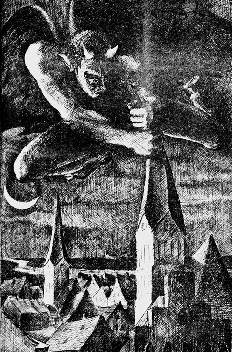 Nikolaikirche Anklam, Illustration zur Sage <q>Teufel über Anklam</q>